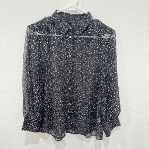 J. Crew Sheer Blouse Womens Large Star Celestial Silk Long Sleeve